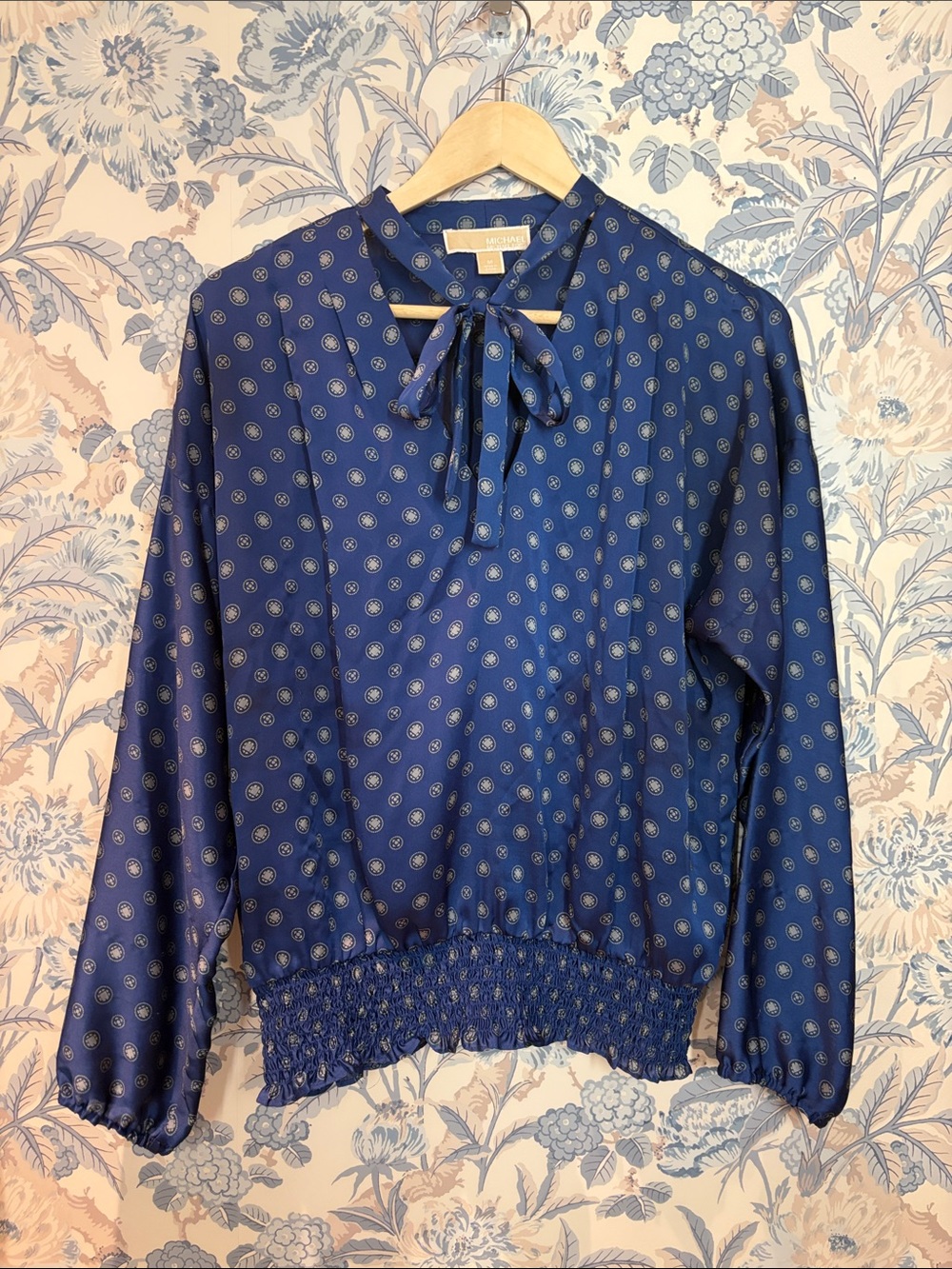 Michael Kors - Blue Tie-Neck Long-Sleeve Blouse